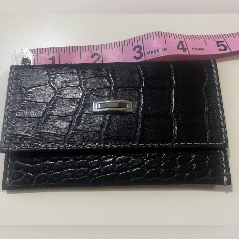 Daniel Swarovski Black Croc-Embossed Leather Wallet with Crystal EUC